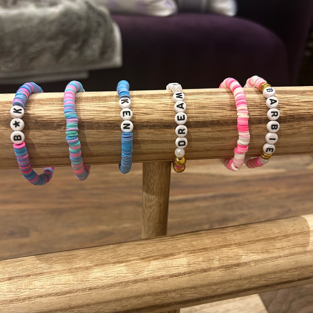 Assorted Barbie and Ken clay bead bracelets
